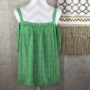 Kaari Blue Green Geometric Sleeveless Blouse Top L Polyester Womens